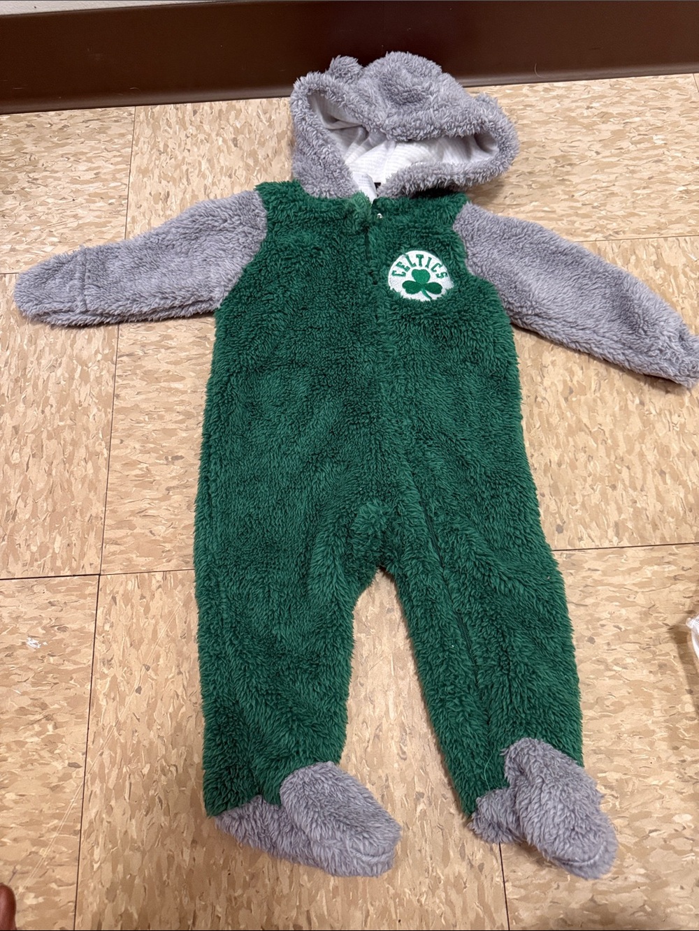 Celtics Green & Gray Plush Hooded Footie One-Piece for Kids